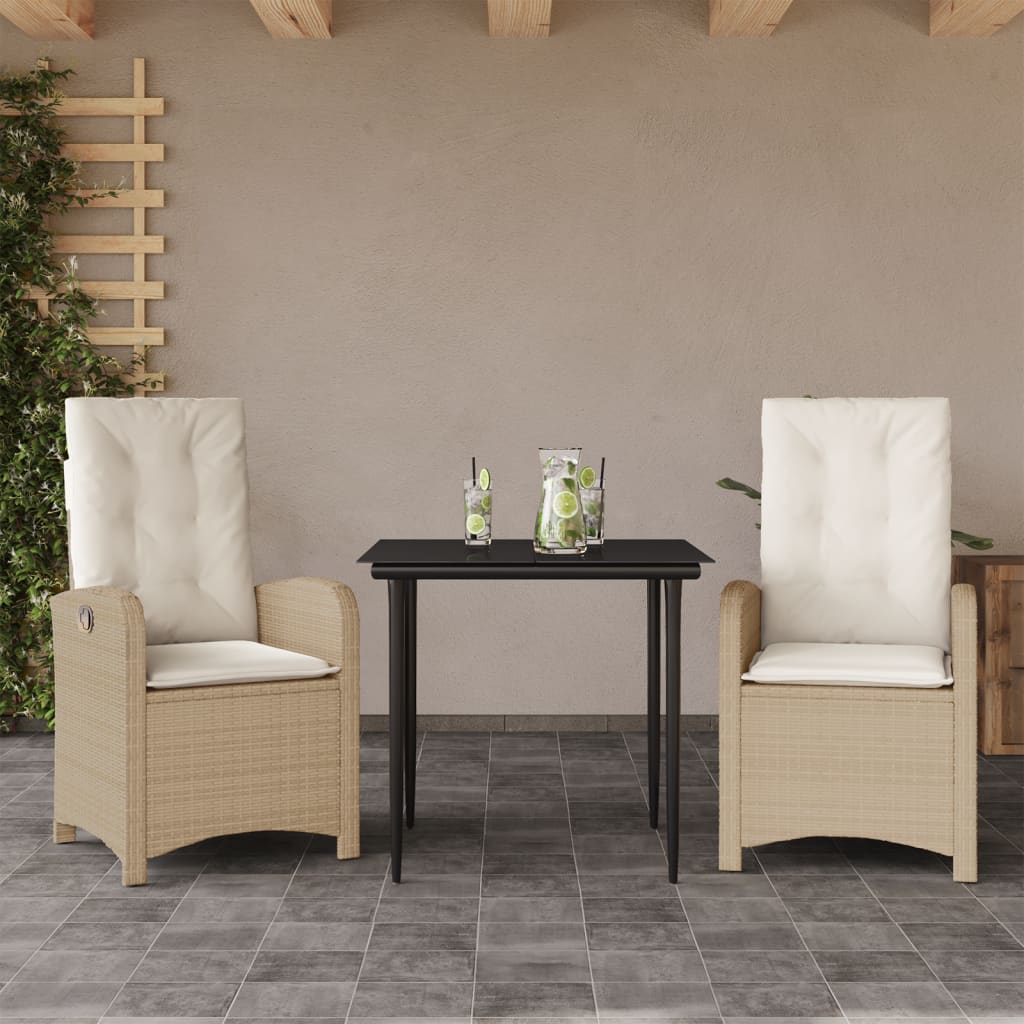 Set mobilier de grădină cu perne, 3 piese, bej, poliratan GartenMobel Dekor