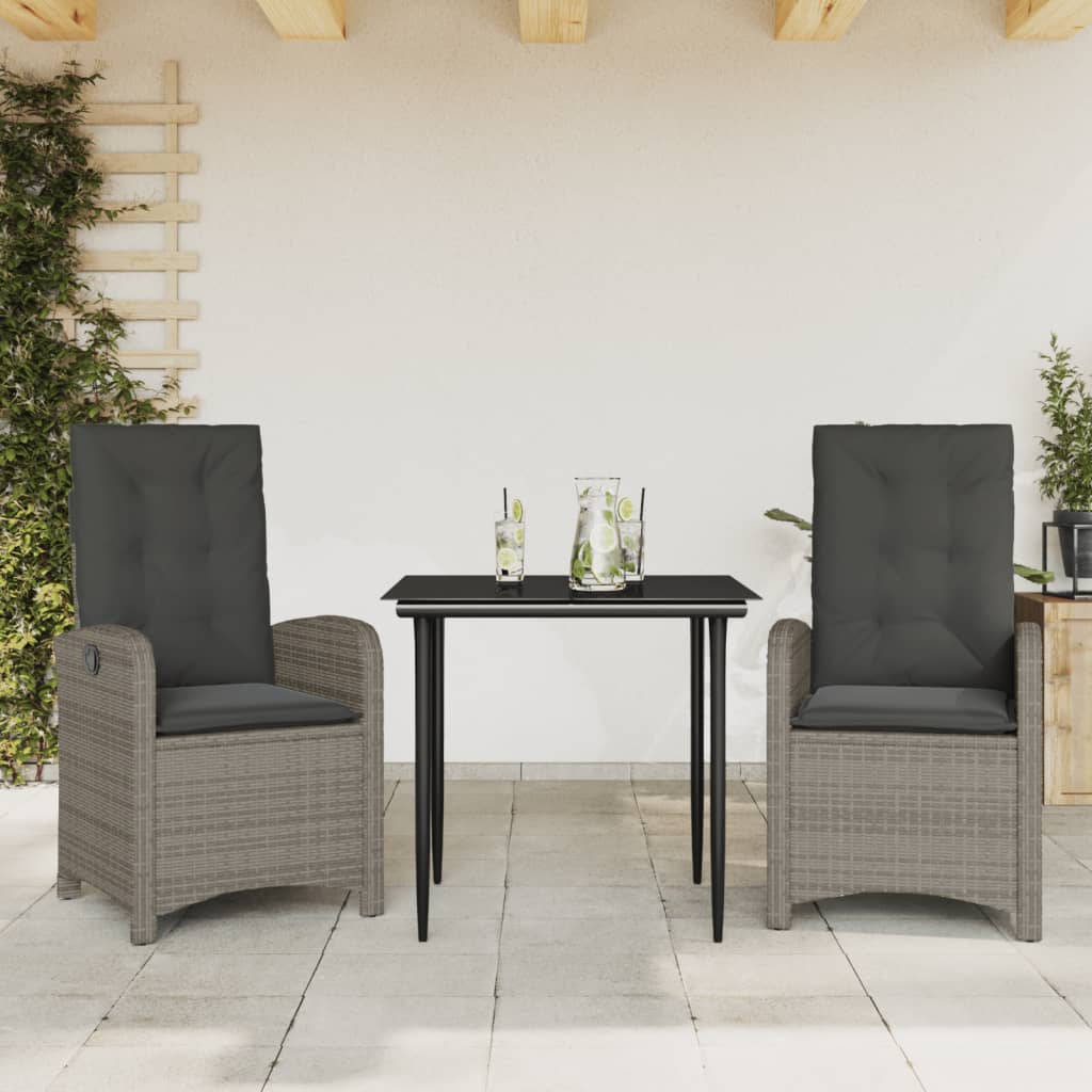 Set mobilier de grădină cu perne, 3 piese, gri, poliratan GartenMobel Dekor