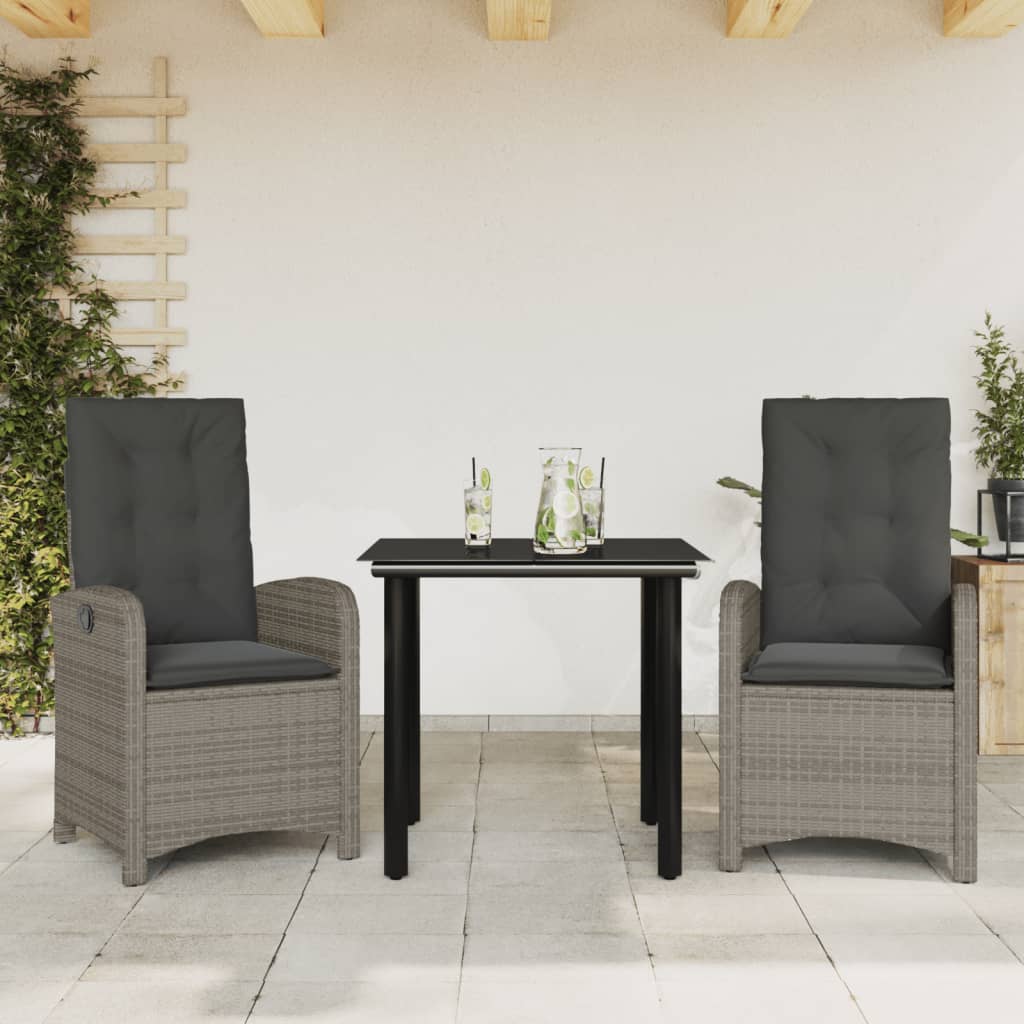 Set mobilier de grădină cu perne, 3 piese, gri, poliratan GartenMobel Dekor