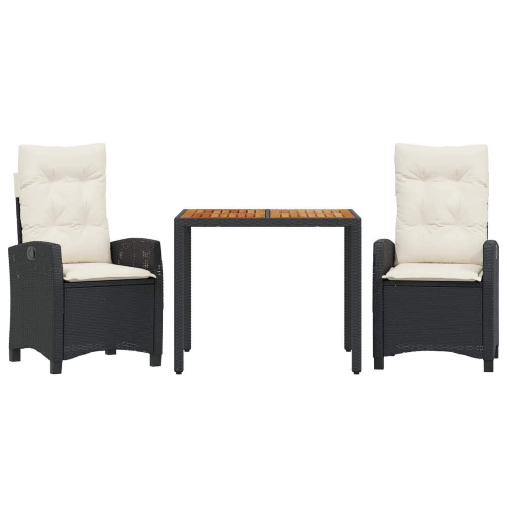 Set mobilier de grădină cu perne, 3 piese, negru, poliratan GartenMobel Dekor