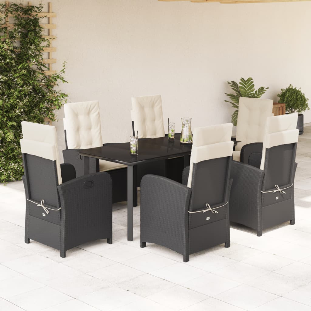 Set mobilier de grădină cu perne, 7 piese, negru, poliratan GartenMobel Dekor