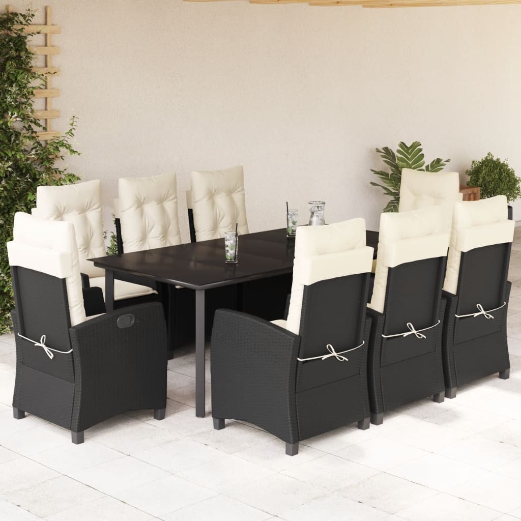 Set mobilier de grădină cu perne, 9 piese, negru, poliratan GartenMobel Dekor