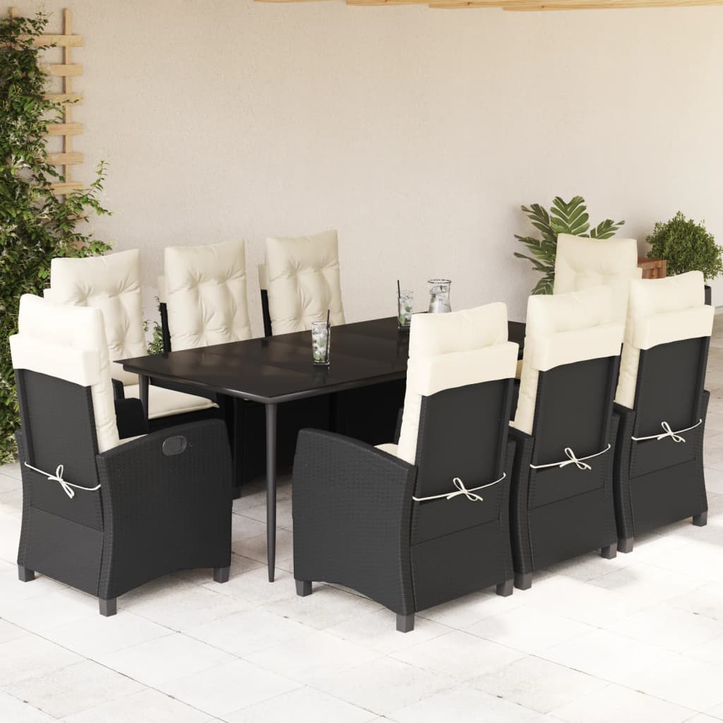 Set mobilier de grădină cu perne, 9 piese, negru, poliratan GartenMobel Dekor