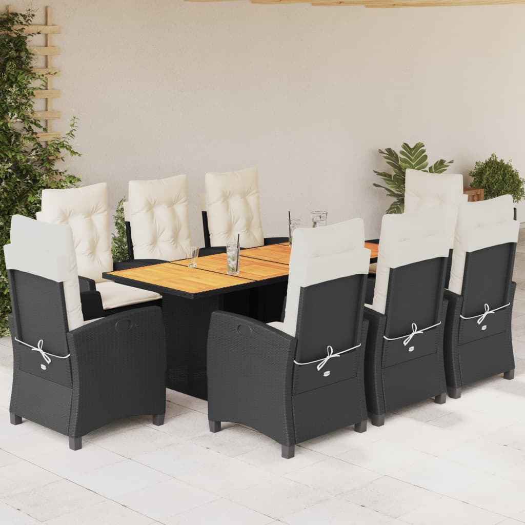 Set mobilier de grădină cu perne, 9 piese, negru, poliratan GartenMobel Dekor