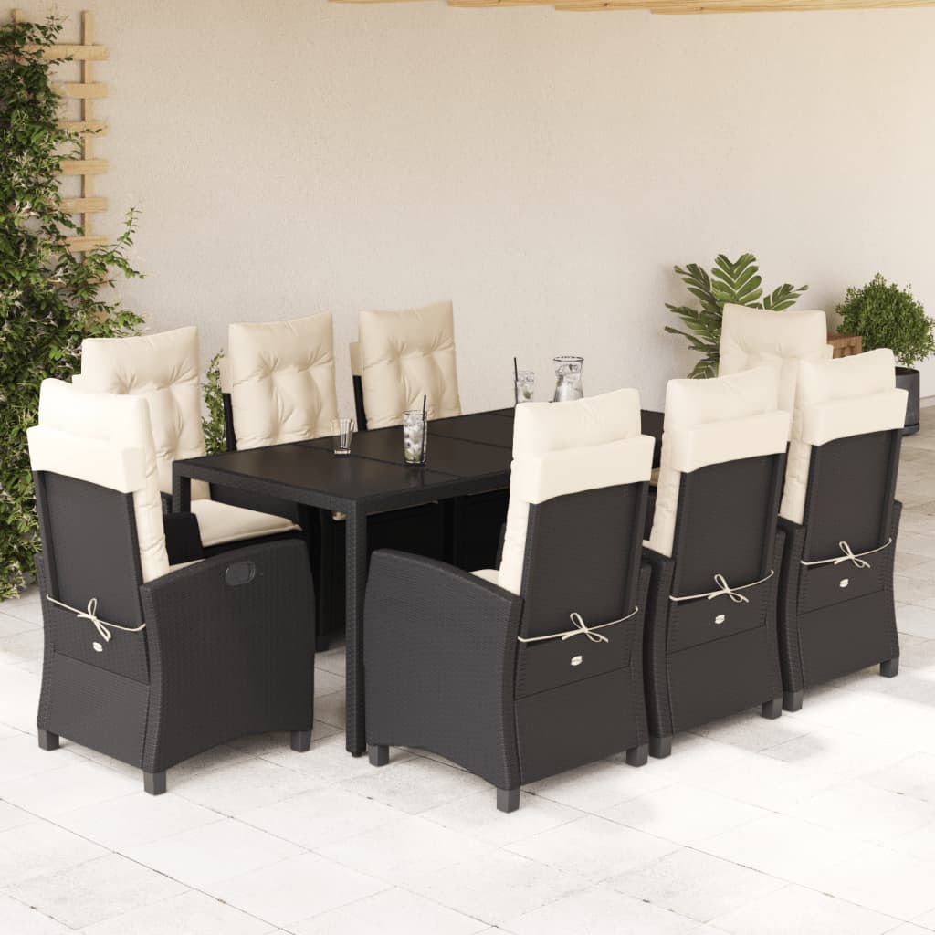 Set mobilier de grădină cu perne, 9 piese, negru, poliratan GartenMobel Dekor