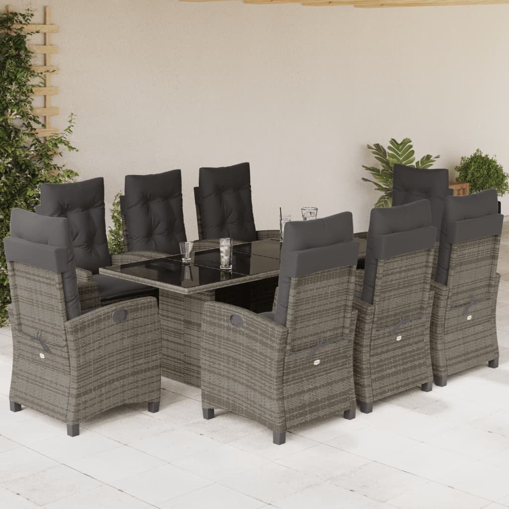 Set mobilier grădină cu perne, 9 piese, gri, poliratan GartenMobel Dekor
