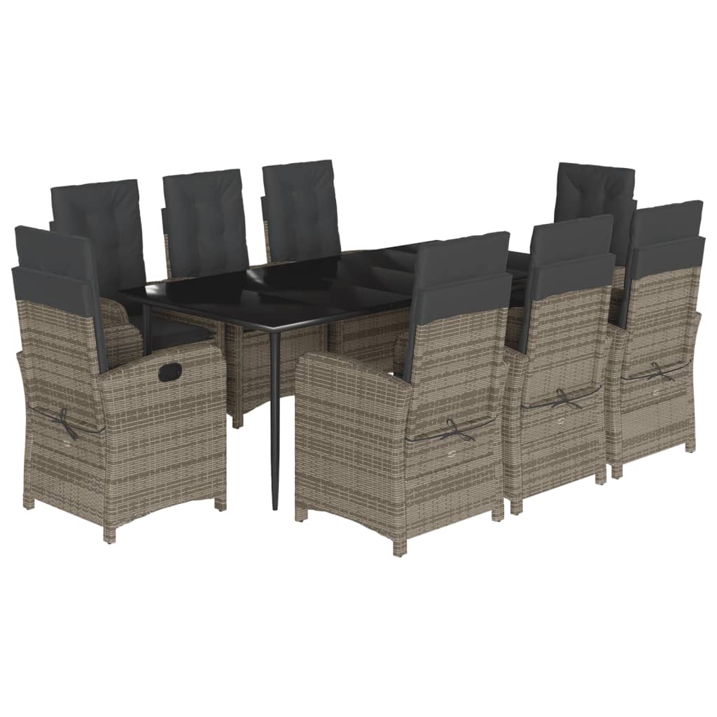 Set mobilier grădină cu perne, 9 piese, gri, poliratan GartenMobel Dekor