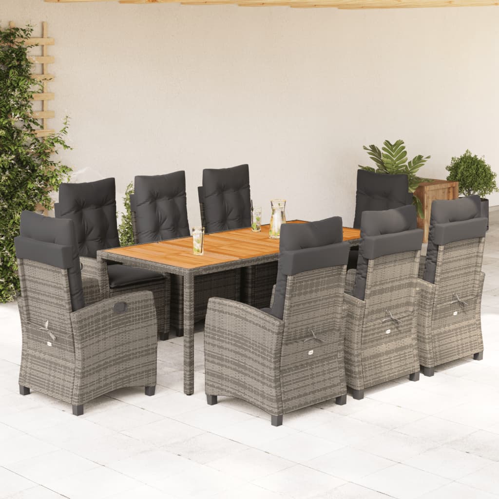 Set mobilier grădină cu perne, 9 piese, gri, poliratan GartenMobel Dekor