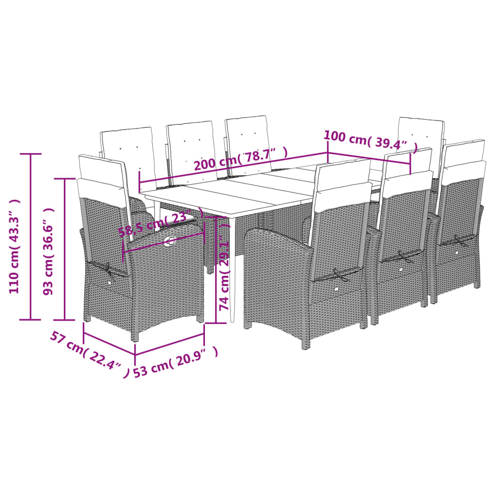 Set mobilier grădină cu perne, 9 piese, gri, poliratan GartenMobel Dekor