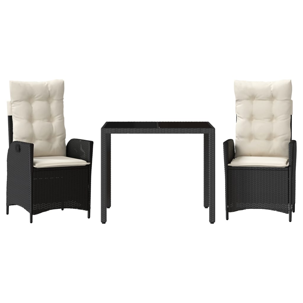 Set mobilier de grădină cu perne, 3 piese, negru, poliratan GartenMobel Dekor