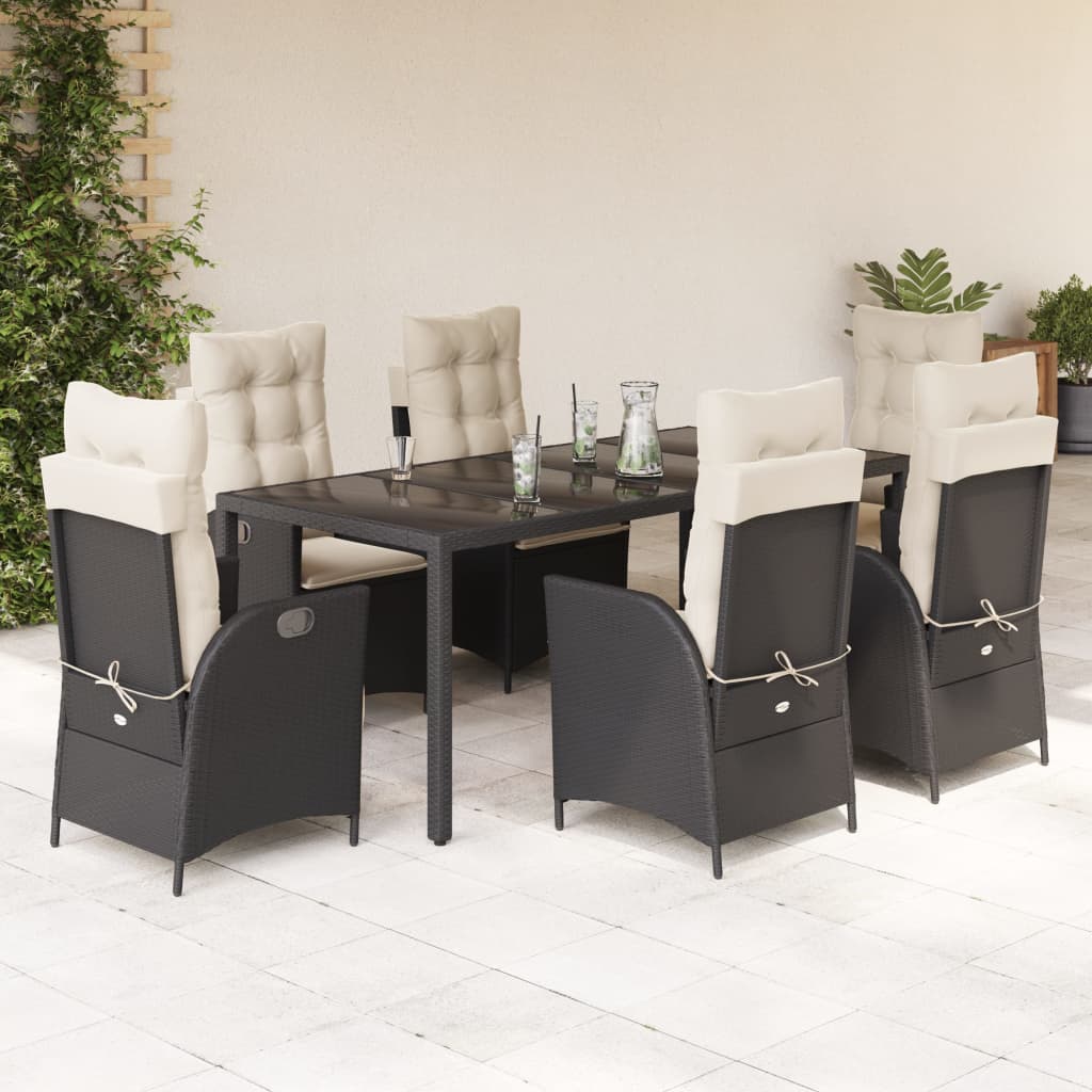 Set mobilier de grădină cu perne, 7 piese, negru, poliratan GartenMobel Dekor