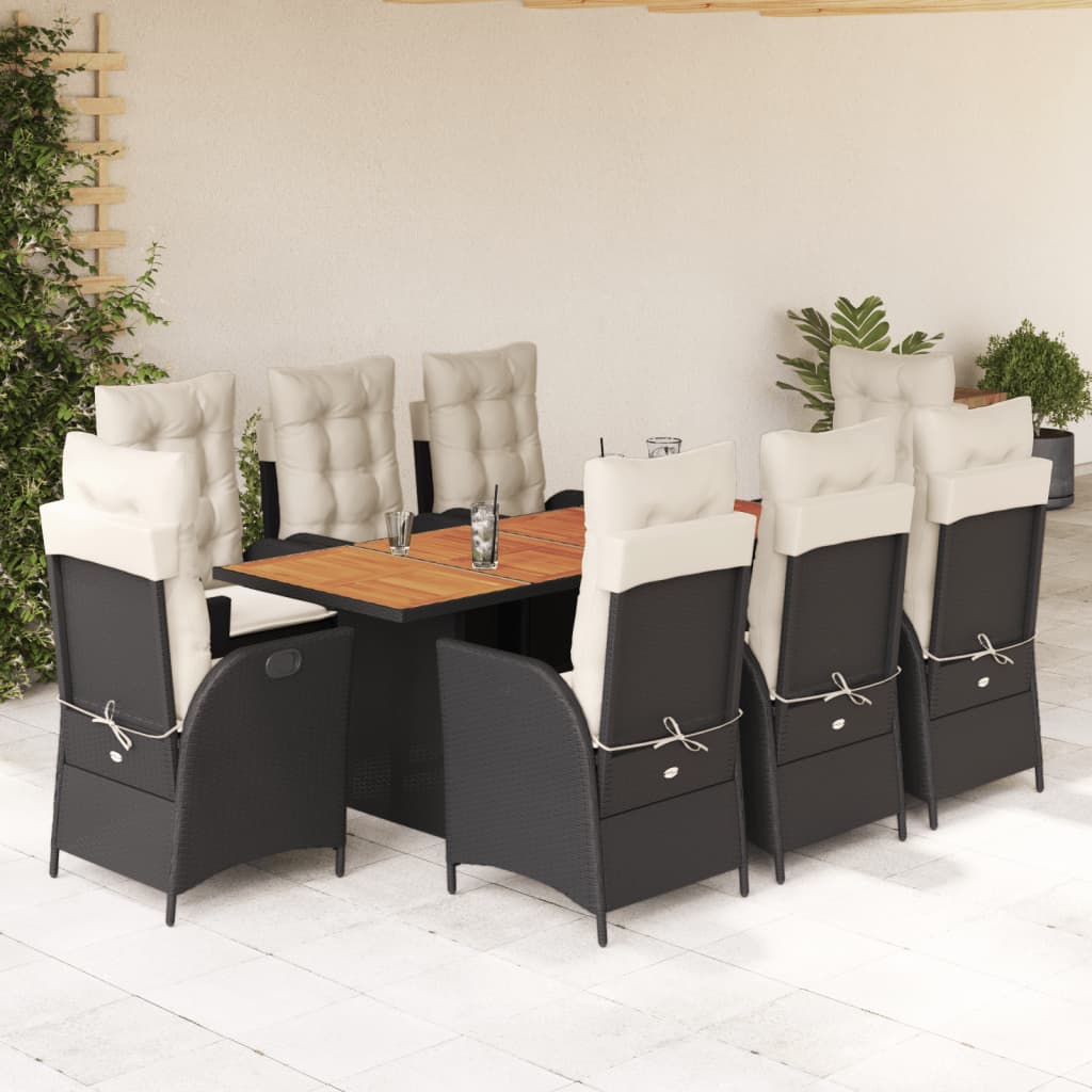 Set mobilier de grădină cu perne, 9 piese, negru, poliratan GartenMobel Dekor