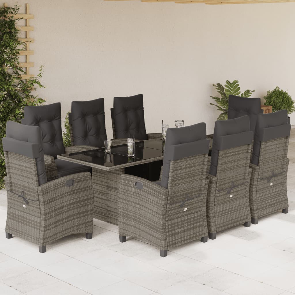 Set mobilier grădină cu perne, 9 piese, gri, poliratan GartenMobel Dekor