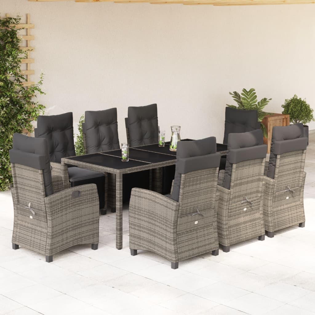 Set mobilier grădină cu perne, 9 piese, gri, poliratan GartenMobel Dekor