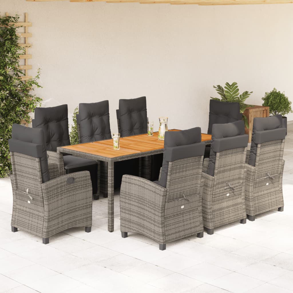 Set mobilier grădină cu perne, 9 piese, gri, poliratan GartenMobel Dekor