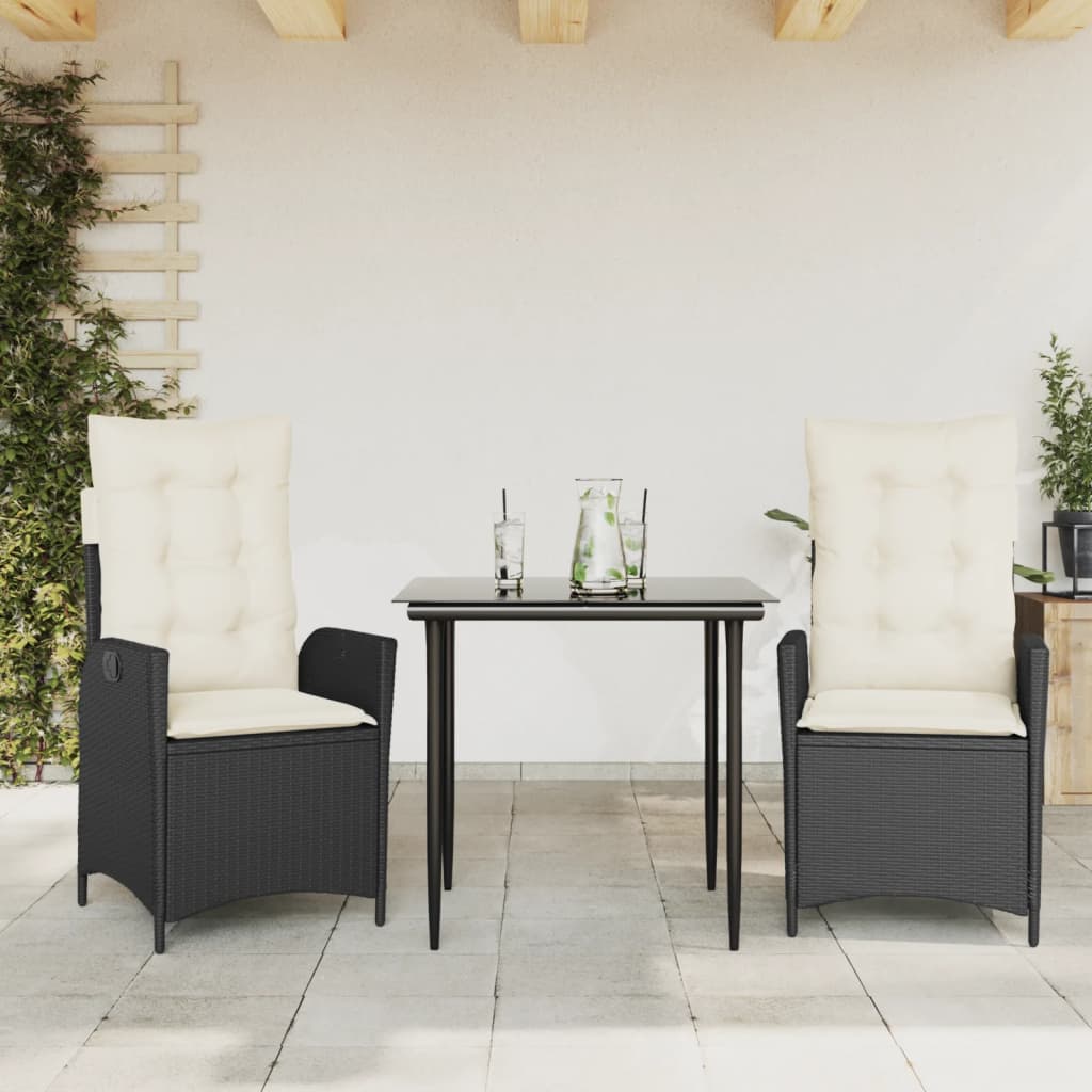 Set mobilier de grădină cu perne, 3 piese, negru, poliratan GartenMobel Dekor