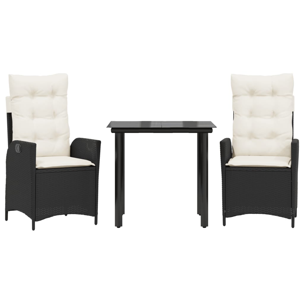 Set mobilier de grădină cu perne, 3 piese, negru, poliratan GartenMobel Dekor