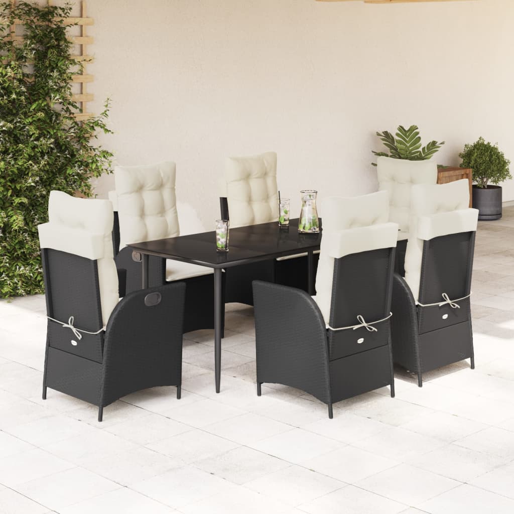 Set mobilier de grădină cu perne, 7 piese, negru, poliratan GartenMobel Dekor