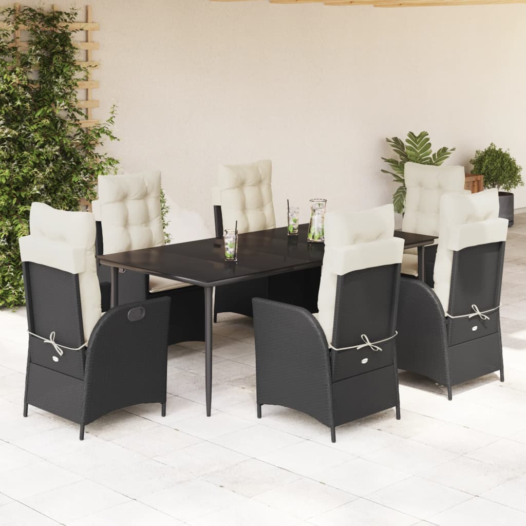 Set mobilier de grădină cu perne, 7 piese, negru, poliratan GartenMobel Dekor