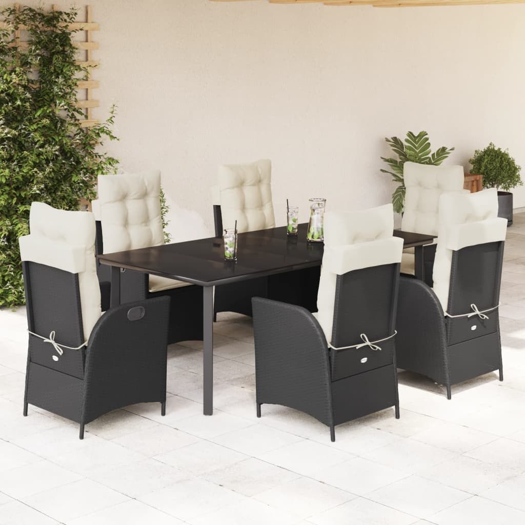 Set mobilier de grădină cu perne, 7 piese, negru, poliratan GartenMobel Dekor