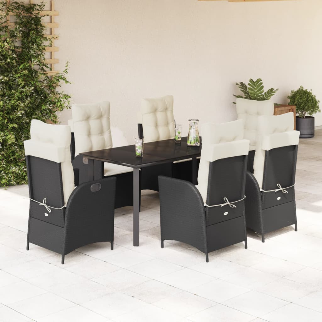 Set mobilier de grădină cu perne, 7 piese, negru, poliratan GartenMobel Dekor