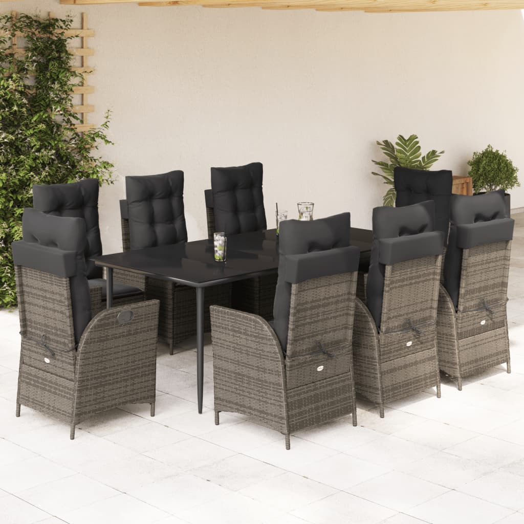 Set mobilier grădină cu perne, 9 piese, gri, poliratan GartenMobel Dekor