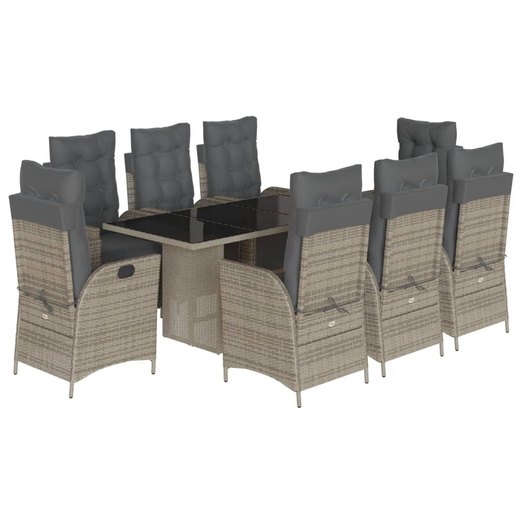 Set mobilier grădină cu perne, 9 piese, gri, poliratan GartenMobel Dekor