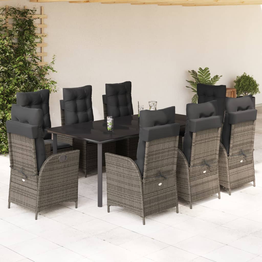 Set mobilier grădină cu perne, 9 piese, gri, poliratan GartenMobel Dekor