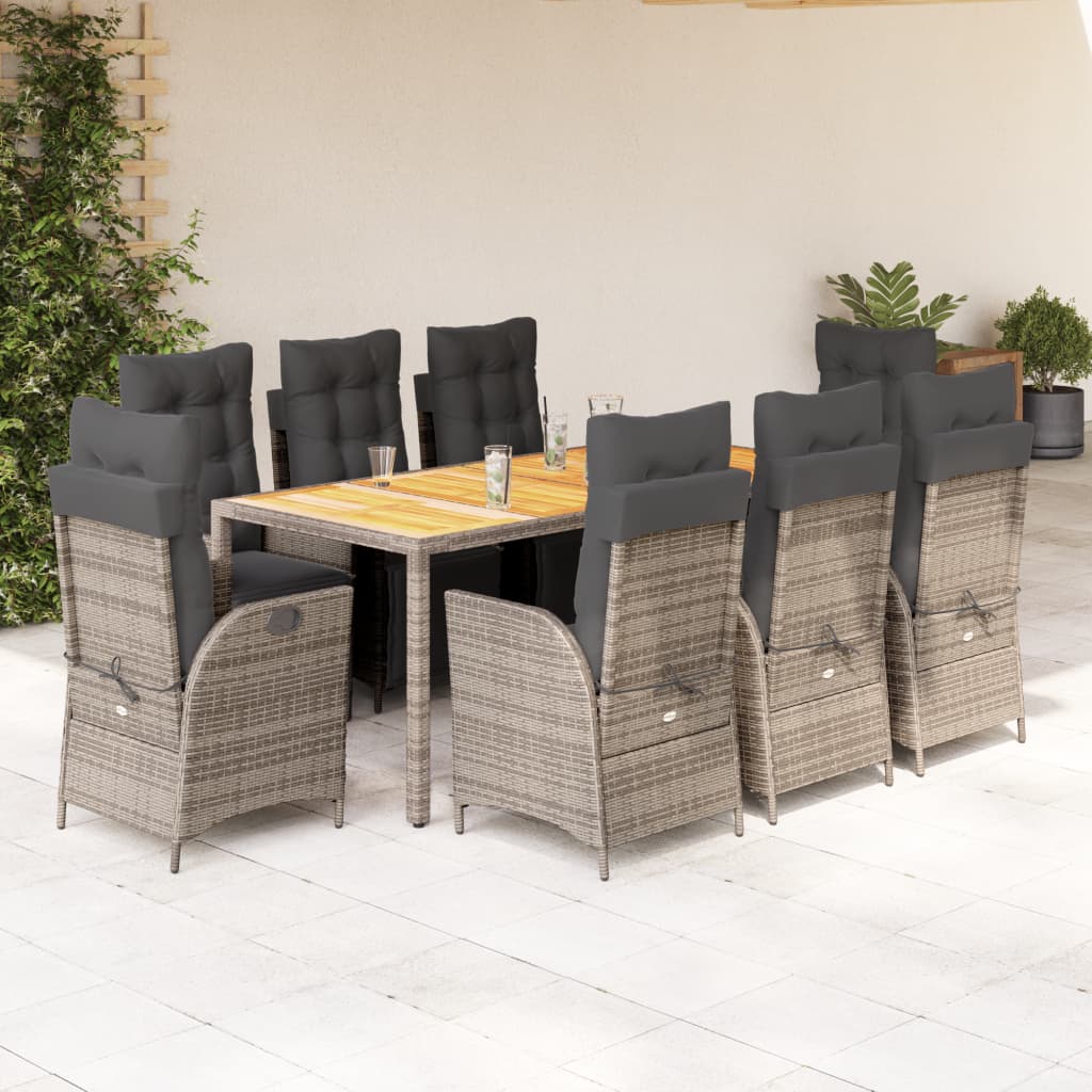 Set mobilier grădină cu perne, 9 piese, gri, poliratan GartenMobel Dekor
