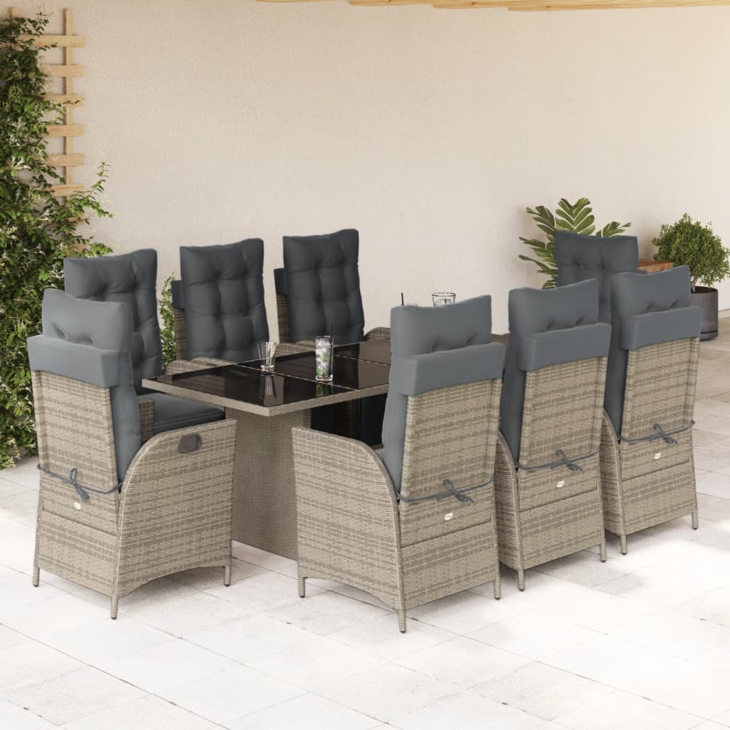 Set mobilier grădină cu perne, 9 piese, gri, poliratan GartenMobel Dekor