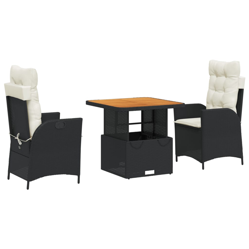 Set mobilier de grădină cu perne, 3 piese, negru, poliratan GartenMobel Dekor