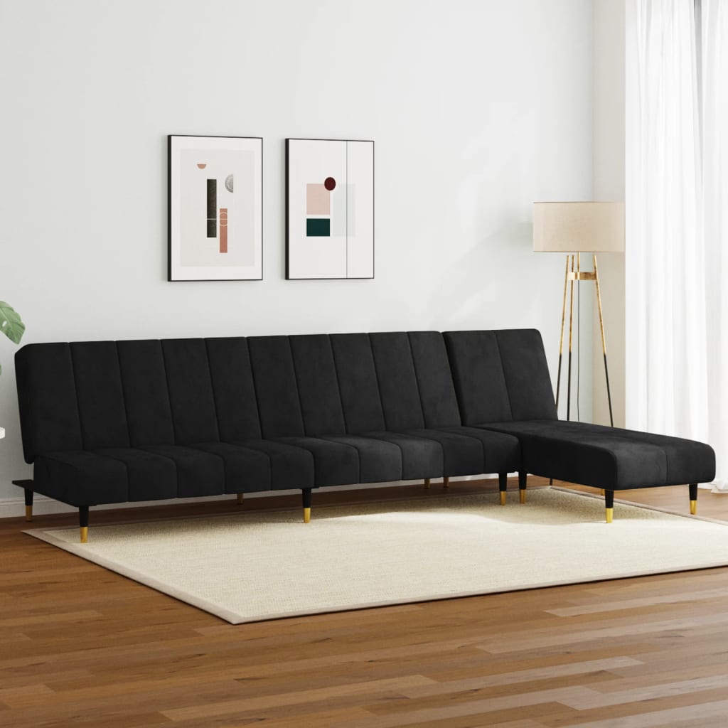 Set canapea 2 piese, negru, catifea GartenMobel Dekor