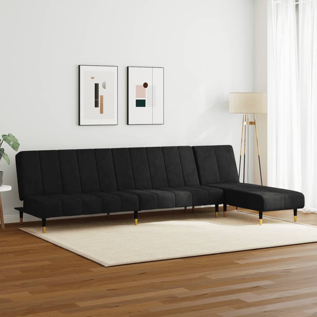 Set canapea 2 piese, negru, catifea GartenMobel Dekor