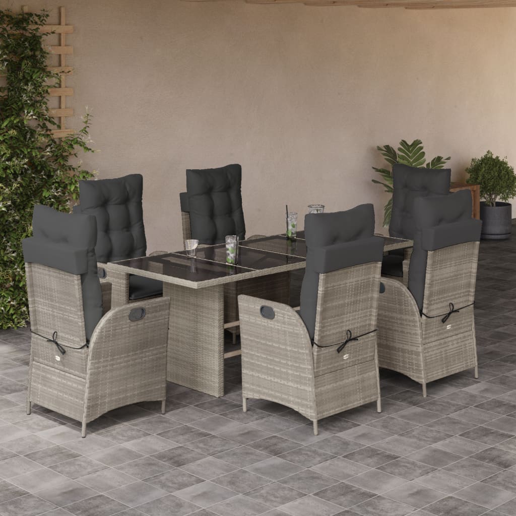 Set mobilier de grădină cu perne, 7 piese gri deschis poliratan GartenMobel Dekor