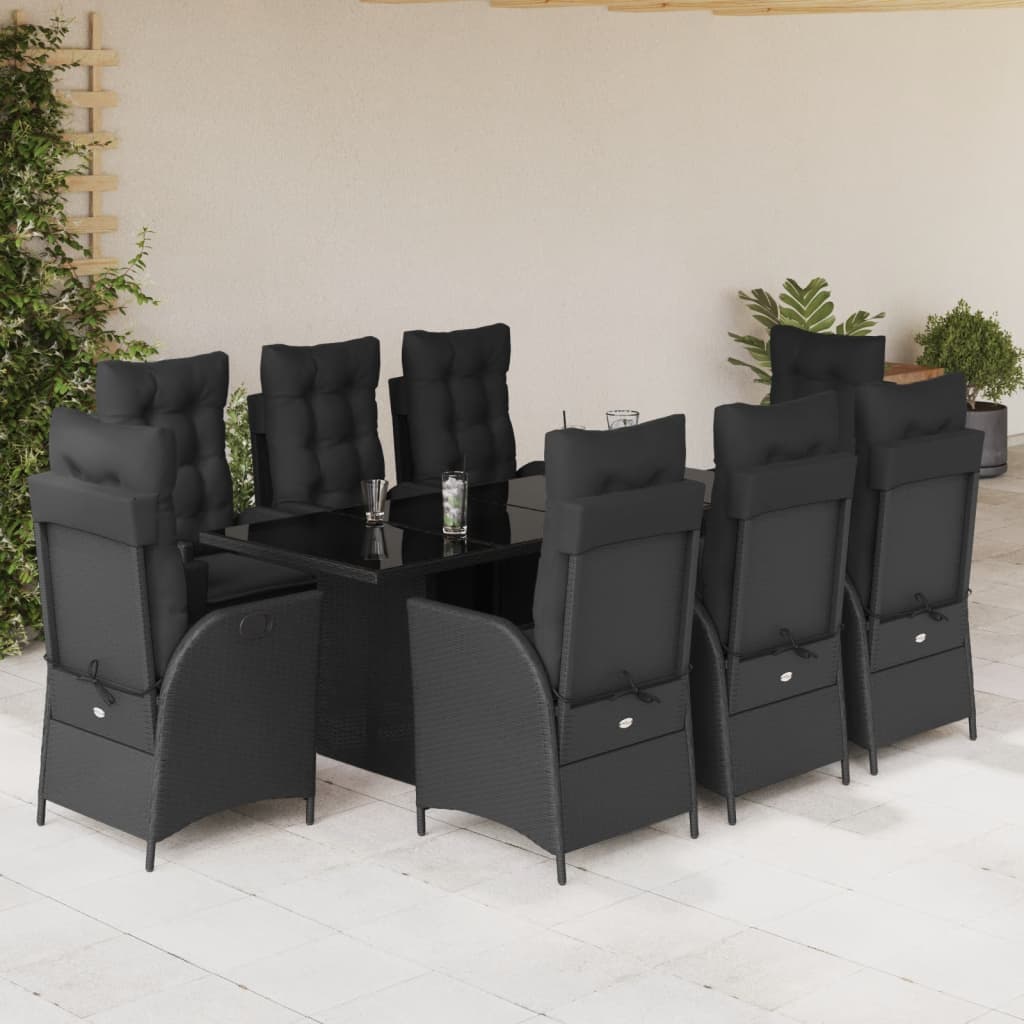 Set mobilier de grădină cu perne, 9 piese, negru, poliratan GartenMobel Dekor