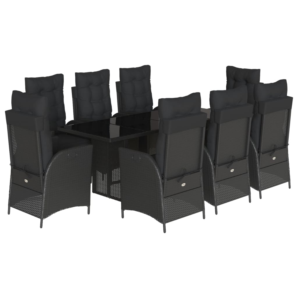 Set mobilier de grădină cu perne, 9 piese, negru, poliratan GartenMobel Dekor