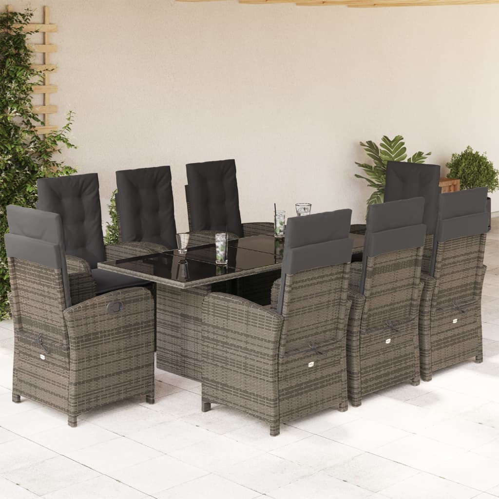 Set mobilier grădină cu perne, 9 piese, gri, poliratan GartenMobel Dekor