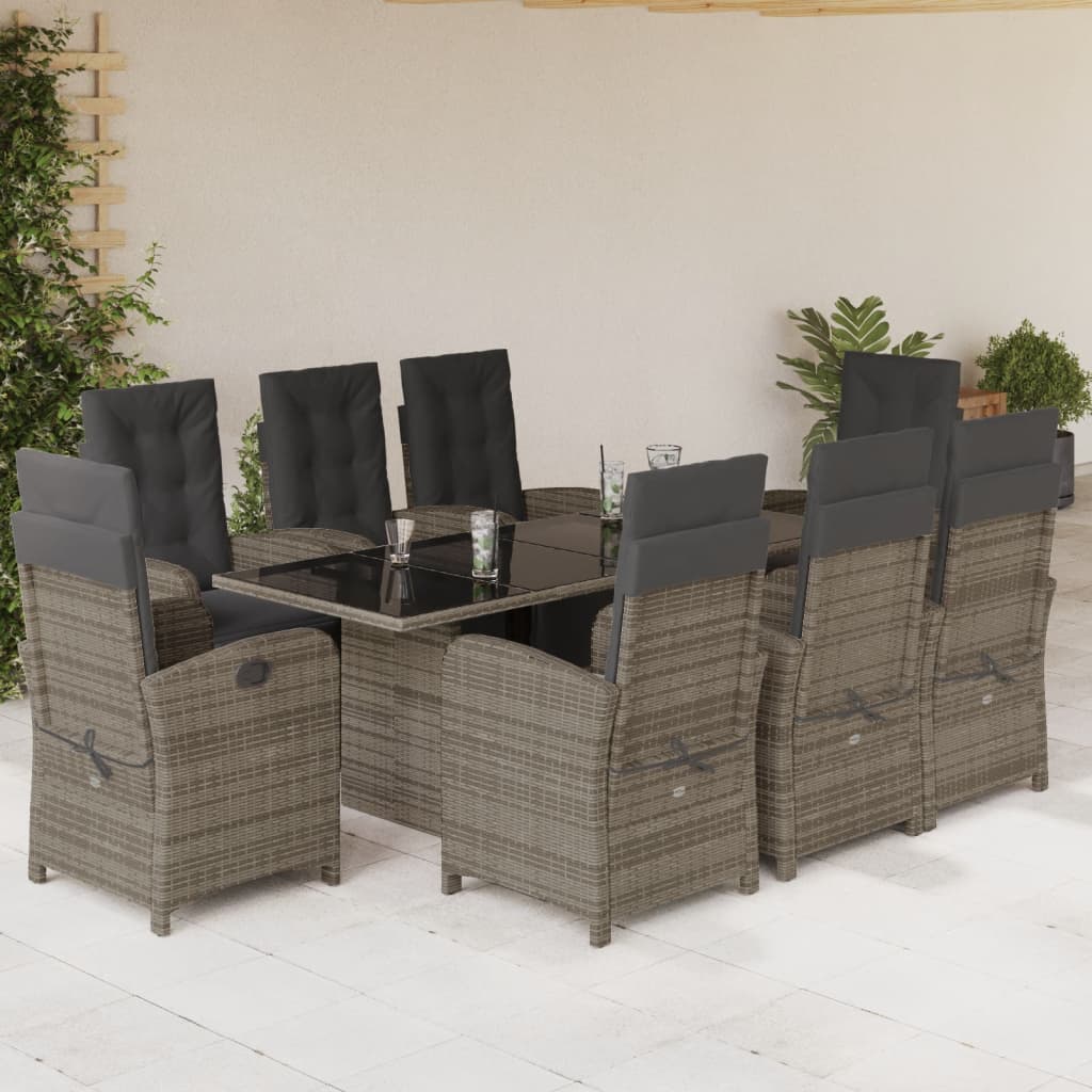 Set mobilier grădină cu perne, 9 piese, gri, poliratan GartenMobel Dekor