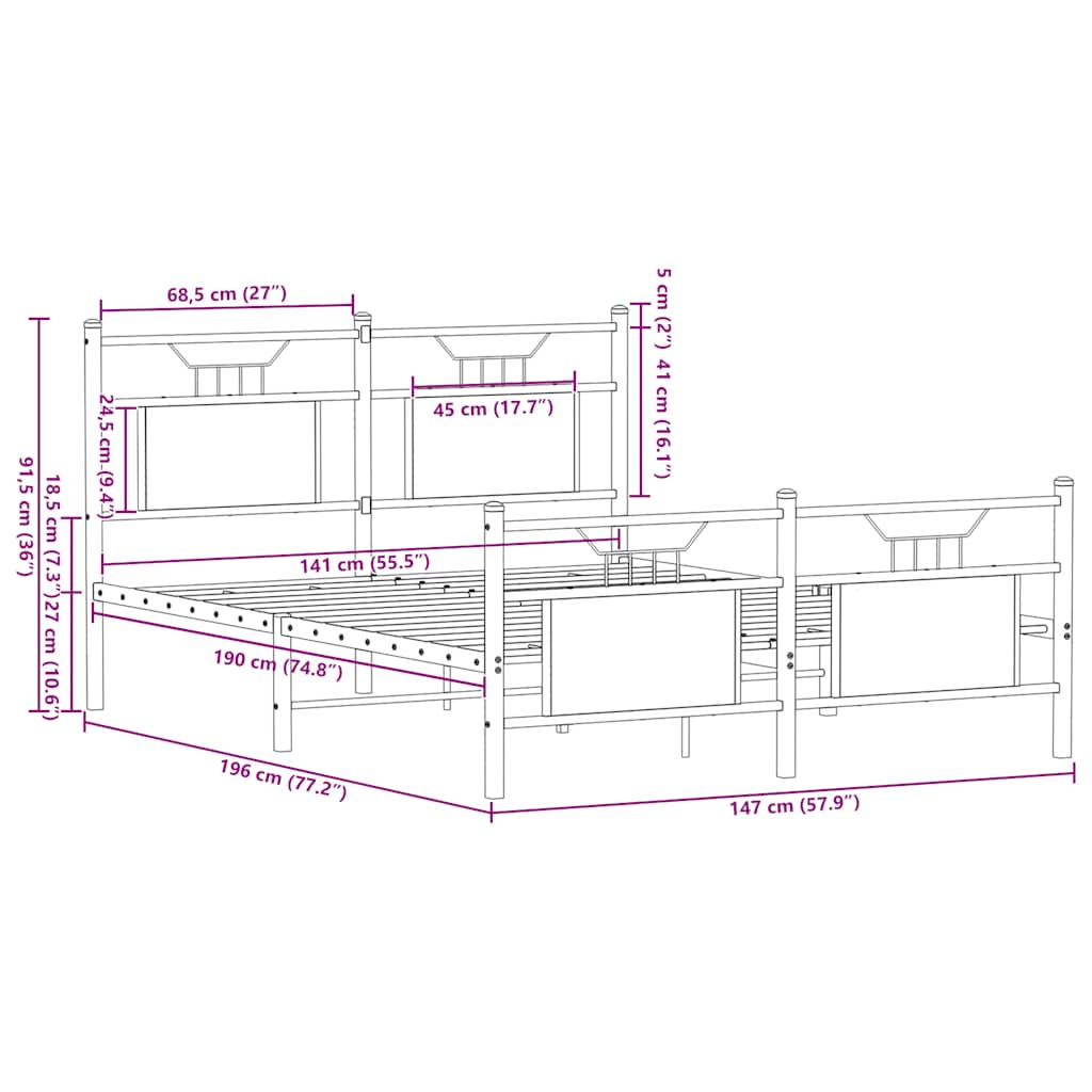 Cadru pat fără saltea stejar sonoma, 140x190 cm, lemn prelucrat GartenMobel Dekor
