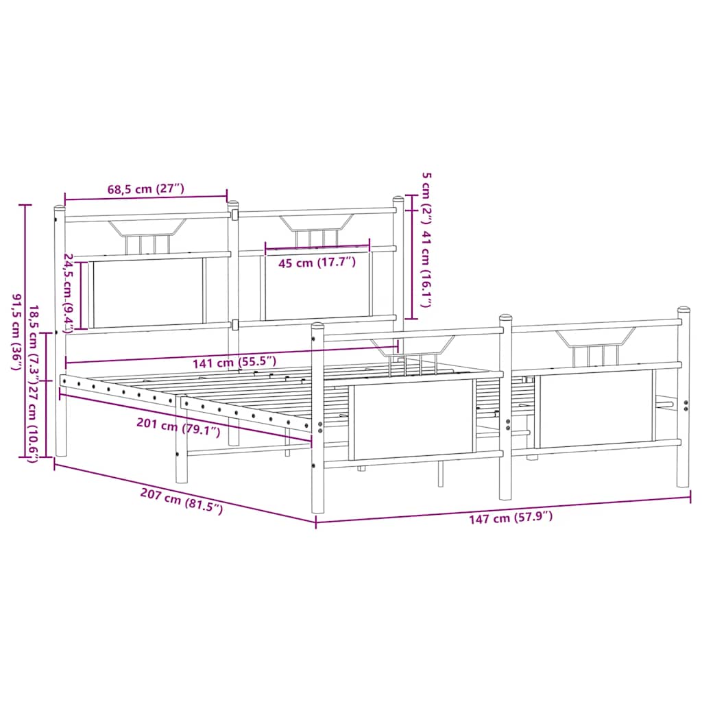 Cadru pat fără saltea stejar maro 140x200 cm lemn prelucrat GartenMobel Dekor