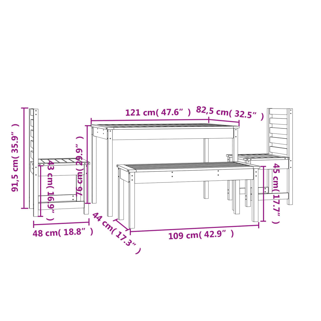Set cu masă de grădină, 4 piese, lemn masiv douglas GartenMobel Dekor