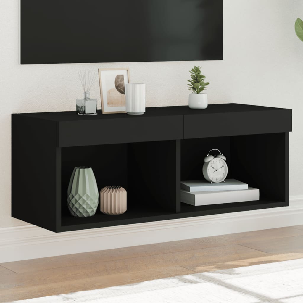 Comodă TV cu lumini LED, negru, 80x30x30 cm GartenMobel Dekor