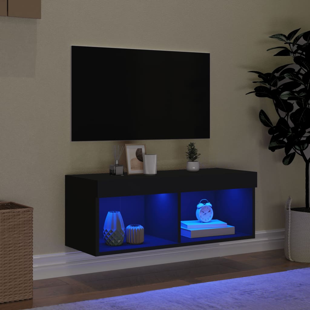 Comodă TV cu lumini LED, negru, 80x30x30 cm GartenMobel Dekor