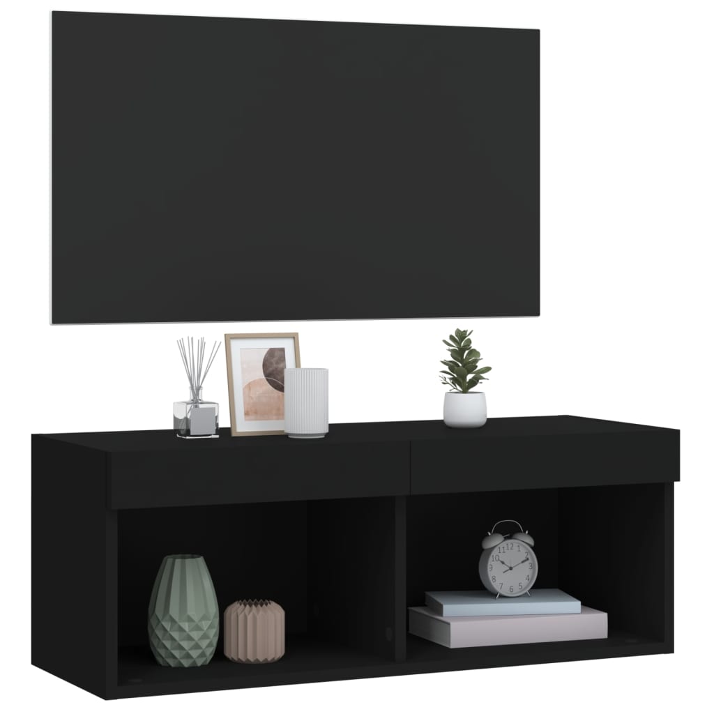 Comodă TV cu lumini LED, negru, 80x30x30 cm GartenMobel Dekor