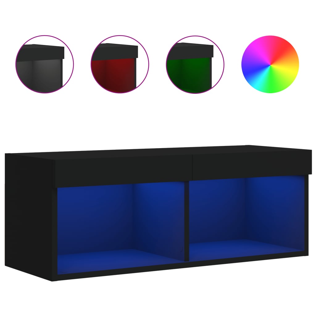 Comodă TV cu lumini LED, negru, 80x30x30 cm GartenMobel Dekor