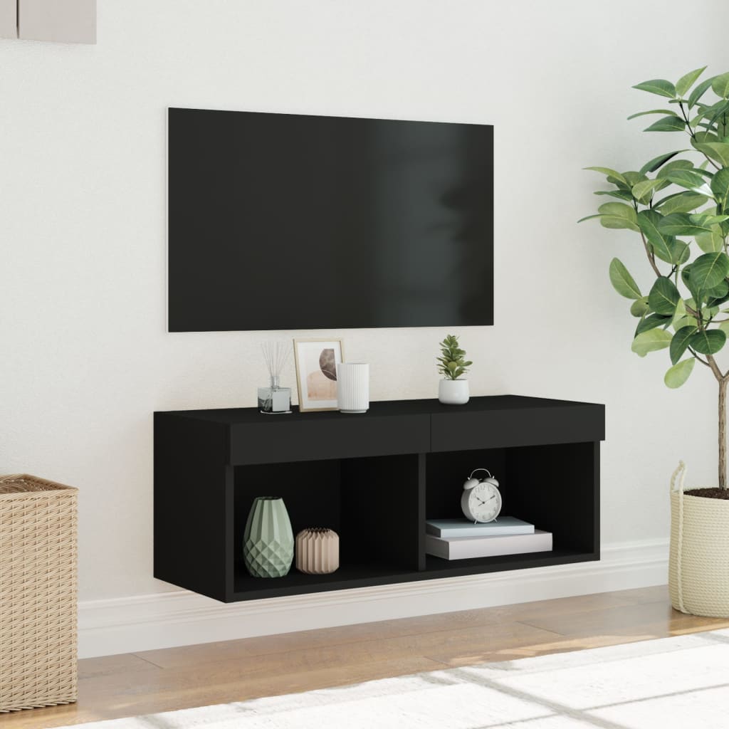 Comodă TV cu lumini LED, negru, 80x30x30 cm GartenMobel Dekor
