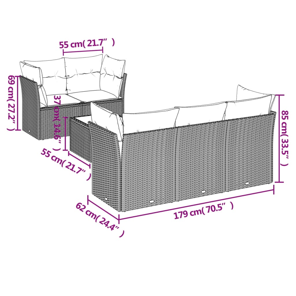 Set mobilier de grădină cu perne, 6 piese, negru, poliratan GartenMobel Dekor