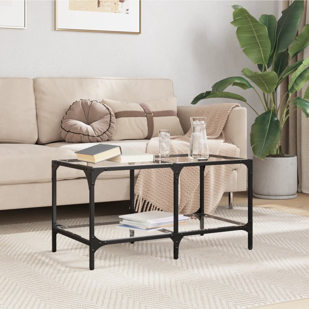 Măsuță de cafea blat din sticlă transparentă 78,5x40x40 cm oțel GartenMobel Dekor