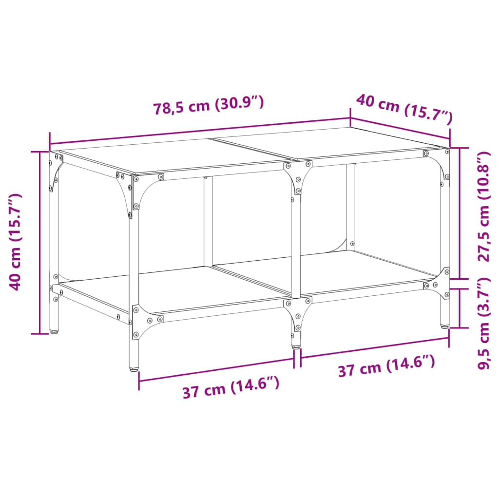 Măsuță de cafea blat din sticlă transparentă 78,5x40x40 cm oțel GartenMobel Dekor