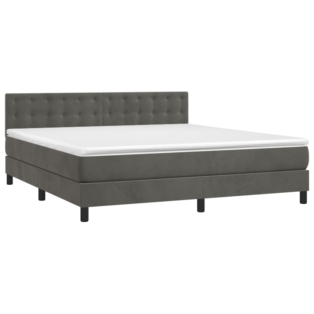 Pat box spring cu saltea, gri închis, 160x200 cm, catifea GartenMobel Dekor